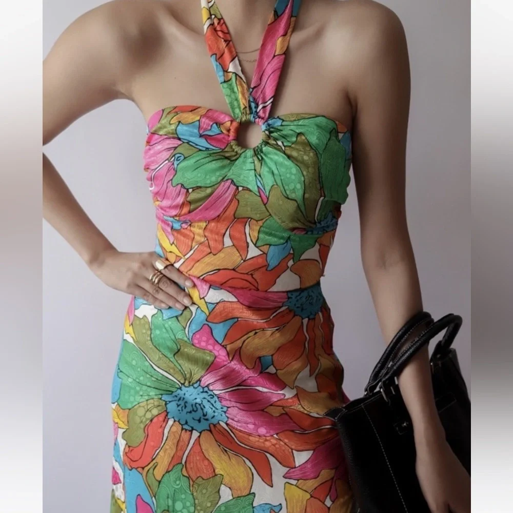 Rachel Zoe Floral Matching Set | Resort Vacation Skirt & Halter Top | Colorful